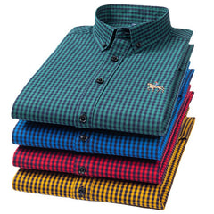 Men's New 100% Cotton Plaid Long-sleeved Shirt
