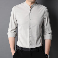 2023 Men's Business Casual Slim Fit Cotton Stand Collar Long Sleeve Shirt