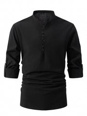 2024 New Fashionable Cotton and Linen Stand Collar Business Slim Casual Shirt