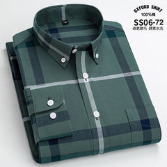 Men's Pure Cotton Oxford Vertical Plaid Striped Business Casual Long-sleeved Shirt
