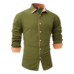 Men's Casual Color Block Fashion Business Long Sleeve Shirt