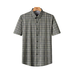 Men's Summer Ice Silk Plaid Casual Loose Shirt