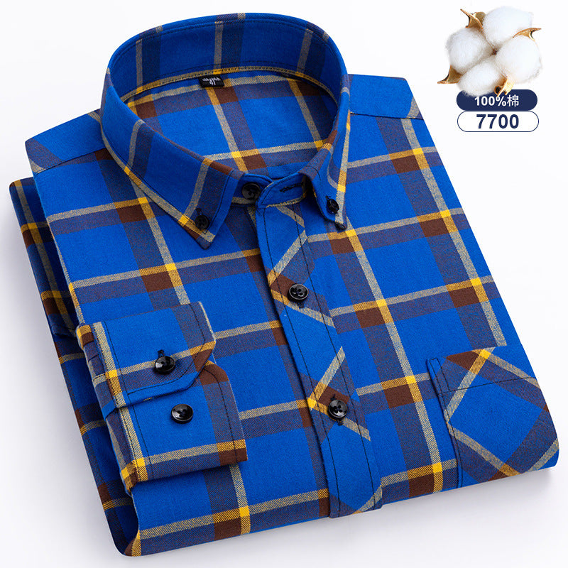 Men's Large Size Cotton Plaid Fashion Casual Long Sleeve Shirt