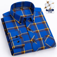 Men's Large Size Cotton Plaid Fashion Casual Long Sleeve Shirt