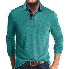 Long-sleeved solid color lapel casual polos