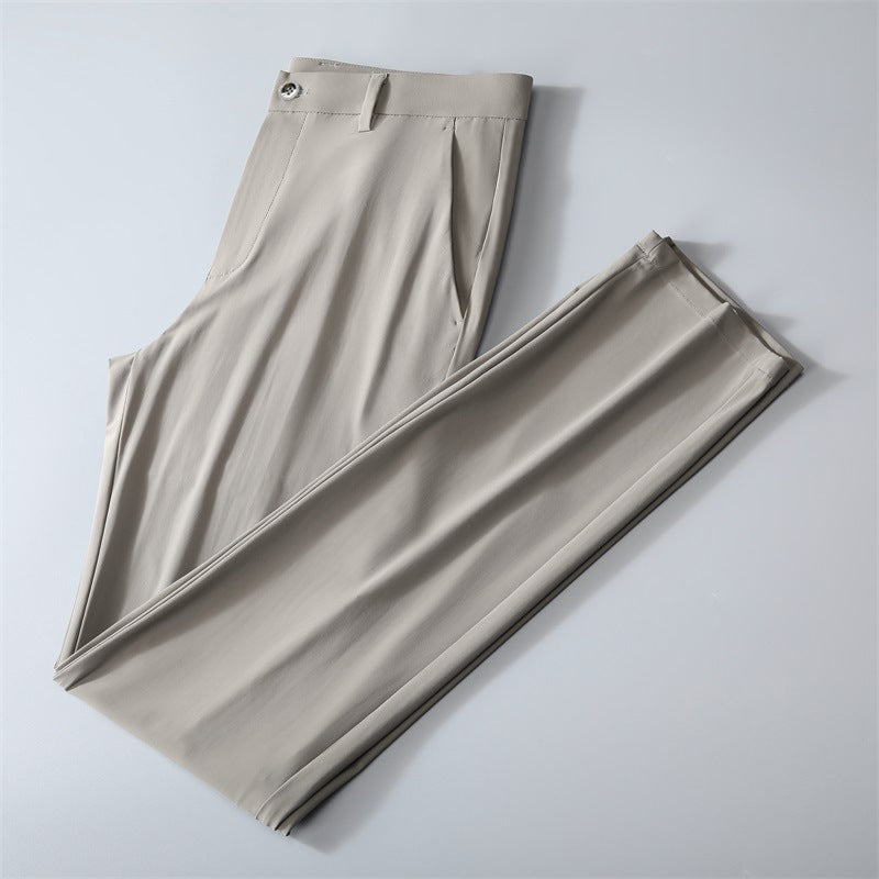 Men's Solid Color Business Casual High Elastic Straight Breathable Trousers