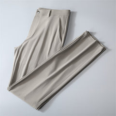 Men's Solid Color Business Casual High Elastic Straight Breathable Trousers