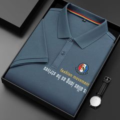 Men's Cotton Letter Print Lapel Polo Shirt