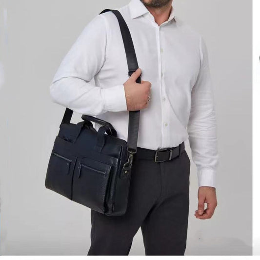 New Men's Genuine Leather Handbag 14 Inch Business Large Capacity Briefcase