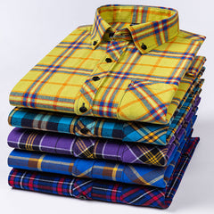 Men's Large Size Cotton Plaid Fashion Casual Long Sleeve Shirt