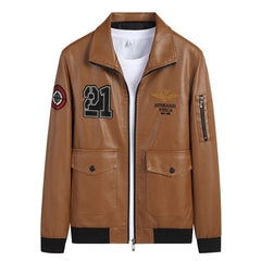 Men's Simple Casual Solid Color Non-Iron Windproof Leather Jacket