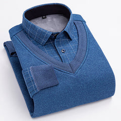 2023 Men's Thermal Fake Two-Piece Long Sleeve Shirt