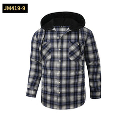 2024 New Loose Casual Flannel Long-sleeved Hooded Plaid Shirt