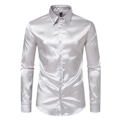 Men's Satin Nightclub Lined Long Sleeve Shirt Performance Shirt