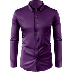 Men's Long Sleeve Contrast Color Stretch Shirt
