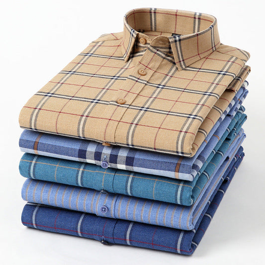New Men's Fashion Plaid Cotton Brushed Business Casual Shirt