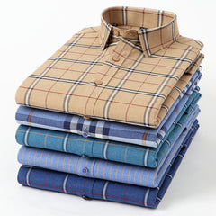 New Men's Fashion Plaid Cotton Brushed Business Casual Shirt