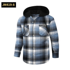 2024 New Loose Casual Flannel Long-sleeved Hooded Plaid Shirt