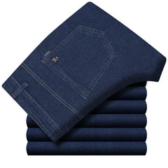 Men's Straight Elastic Thick Business Casual Jeans
