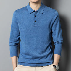 Long-sleeved casual lapel all-match thin POLO sweater