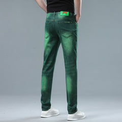 Men's High-end Slim Straight Green Jeans
