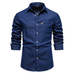 Men's No-iron Casual Solid Color Denim Long-sleeved Shirt