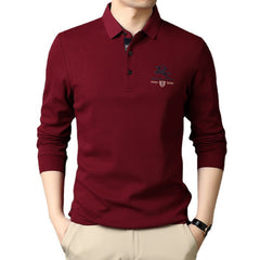 Men's Pure Cotton Business Fashion Embroidered Lapel Polo Shirt