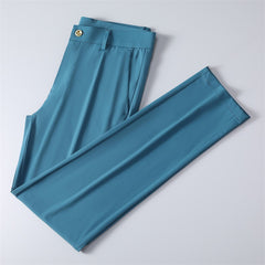 Men's Solid Color Business Casual High Elastic Straight Breathable Trousers