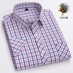 Men's Summer Plaid Cotton Casual Short Sleeve Shirt