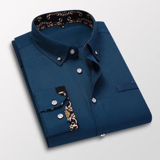 Cotton lapel long sleeve casual shirt