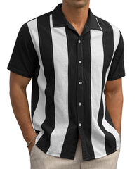 2024 Summer Contrast Stripe Stitching Short-sleeved Loose Casual Shirt