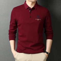 Men's Pure Cotton Business Fashion Embroidered Lapel Polo Shirt
