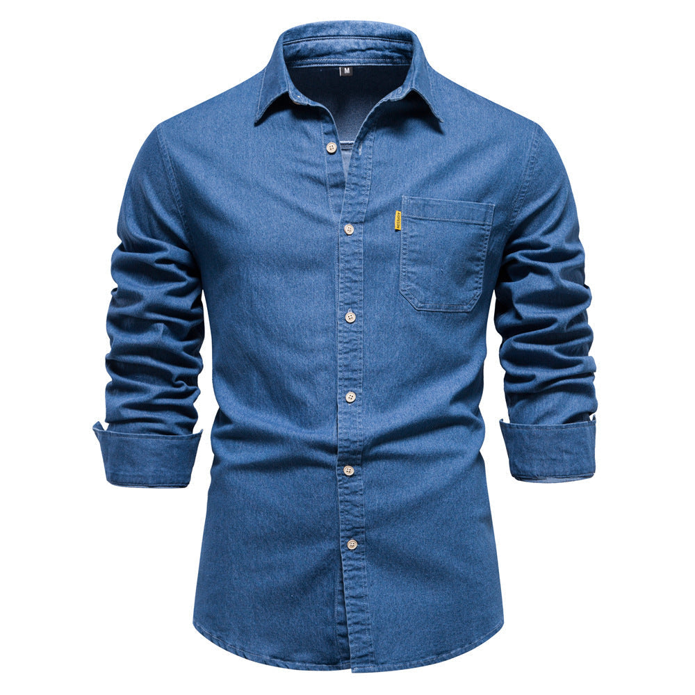 Men's No-iron Casual Solid Color Denim Long-sleeved Shirt