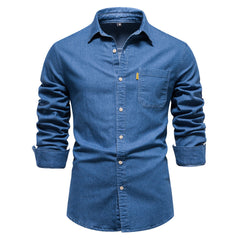 Men's No-iron Casual Solid Color Denim Long-sleeved Shirt