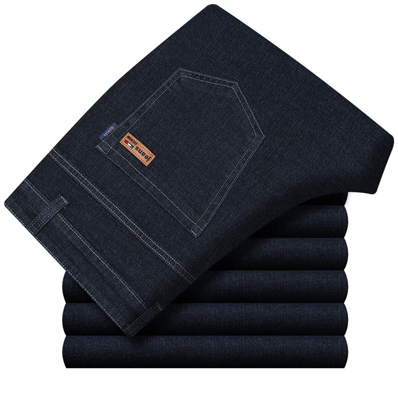 Men's Straight Elastic Thick Business Casual Jeans
