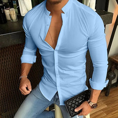 Men's Stand Collar Casual Long Sleeve Shirt