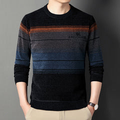 Winter Men's Fleece Striped Print Sweater