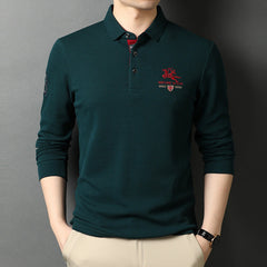 Men's Pure Cotton Business Fashion Embroidered Lapel Polo Shirt
