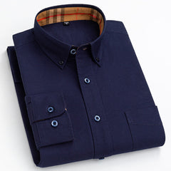 Men's Pure Cotton Oxford Vertical Plaid Striped Business Casual Long-sleeved Shirt