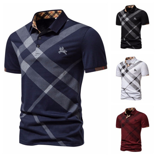 Men's Casual Business Striped Printed Short-sleeved Polo Shirt
