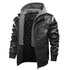 Men's Casual Warm Thick Hooded Leather Jacket