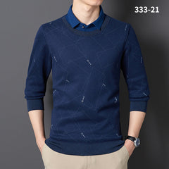 Men's Fake Two-piece Velvet Thickened Loose Casual Knitted Shirt