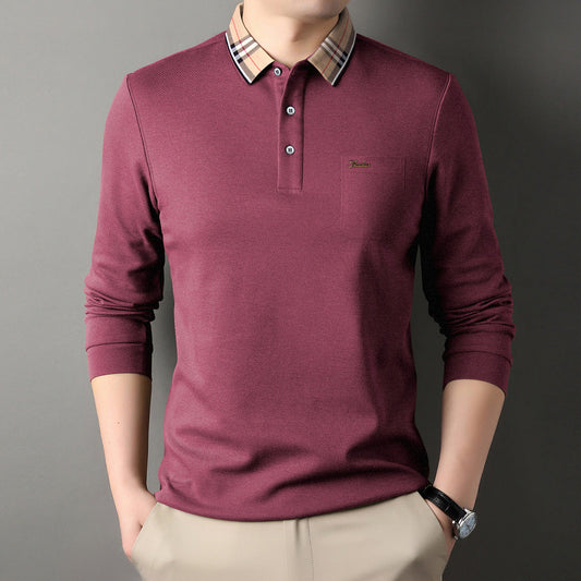 New Men's Business Lapel Senior Casual Loose Long-sleeved Polo Shirt