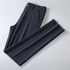 Men's Solid Color Business Casual High Elastic Straight Breathable Trousers