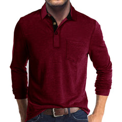 Long-sleeved solid color lapel casual polos