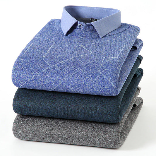 Men's Fake Two-piece Velvet Thickened Loose Casual Knitted Shirt