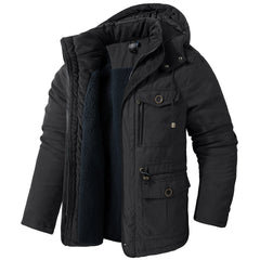 Men's Thick Multi-Pocket Lambswool Hooded Cotton Jacket