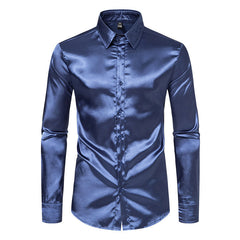 Men's Satin Nightclub Lined Long Sleeve Shirt Performance Shirt