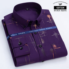 Men's Wrinkle-free Business Casual Gold-stamped Plaid Shirt