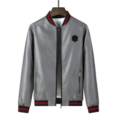 New Zip Stand Collar Casual Leather Jacket
